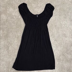 Banana Republic Black Smocked Babydoll Dress with Puff Sleeves